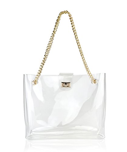 Multifunction Clear Chain Tote with Turn Lock Womens Shoulder Handbag (Clear)