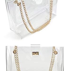 Multifunction Clear Chain Tote with Turn Lock Womens Shoulder Handbag (Clear)