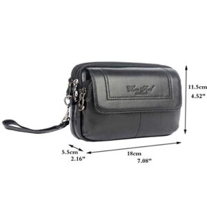 Hebetag Leather Clutch Purse Wallet for Men Phone Holder Wrist Strap Bag Wristlet Coin Money Pouch Business Multiple Compartments Handbag Black