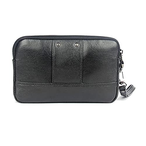 Hebetag Leather Clutch Purse Wallet for Men Phone Holder Wrist Strap Bag Wristlet Coin Money Pouch Business Multiple Compartments Handbag Black