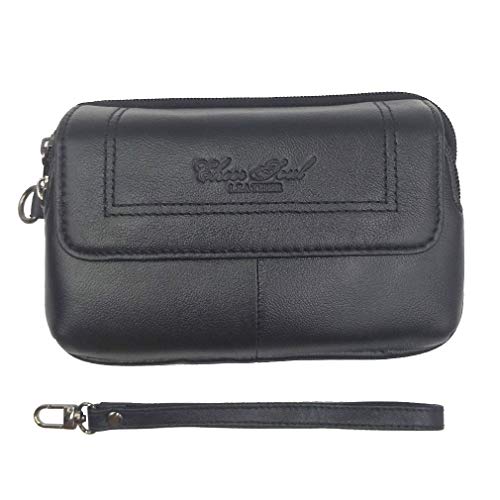 Hebetag Leather Clutch Purse Wallet for Men Phone Holder Wrist Strap Bag Wristlet Coin Money Pouch Business Multiple Compartments Handbag Black