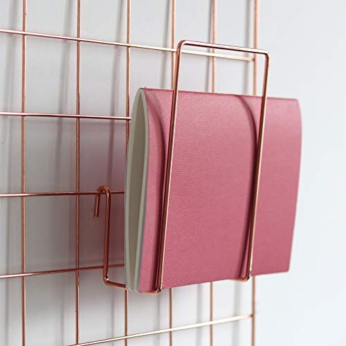 FRIADE Rose Gold Metal Wire Wall Grid Panel for Photo Display,Display Ledge,Wall Organizer for Living Room,Bedroom，10 Metal Clips&2 Leather Straps&3 Nails Offered,Set of 1 (Rose Gold:25.5”x17.7”)