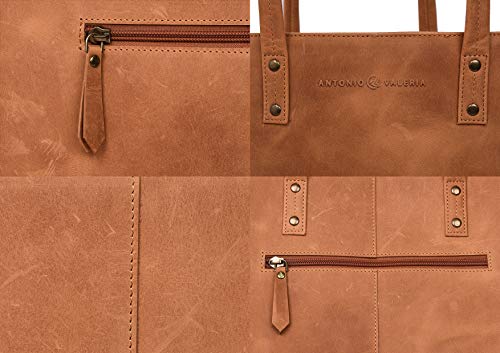 ANTONIO VALERIA Avery Cognac Leather Tote/Top Handle Shoulder Bag for Women