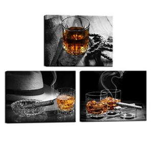 nachic wall – canvas prints wall art whiskey cigar with black and white backgaroud pictures painting vintage western wall decor for kitchen bar pub gallery canvas wrapped ready to hang