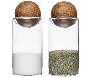 sagaform nature collection salt and pepper glass salt & pepper shakers with oak stopper 4 1/2-inch, set of 2, clear