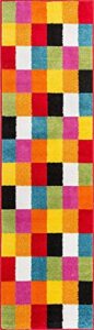 well woven modern rug squares multi geometric accent area rug 2’x7’3” runner entry way bright kids room kitchn bedroom carpet bathroom soft durable area rug