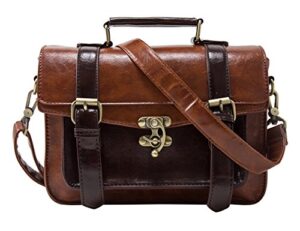 ecosusi women pu leather satchel purse vintage small school crossbody messenger bag work cross-body bag, coffee