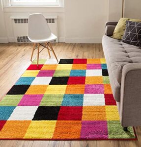 well woven modern rug squares multi geometric accent 5′ x 7′ area rug entry way bright kids room kitchn bedroom carpet bathroom soft durable area rug