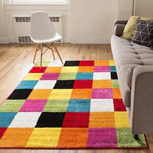 Well Woven Modern Rug Squares Multi Geometric Accent 5' x 7' Area Rug Entry Way Bright Kids Room Kitchn Bedroom Carpet Bathroom Soft Durable Area Rug