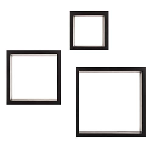 Pinnacle Frames and Accents, Black, Floating Square Wall Shelves Nested Cubes, Set of 3, 9 by 9, 3