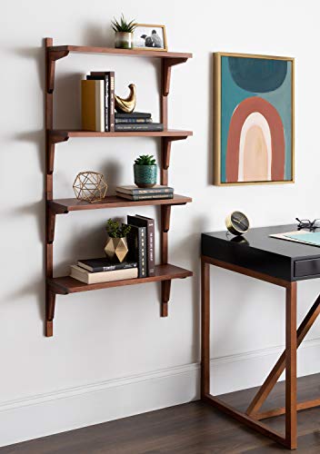 Kate and Laurel Meridien Mid-Century Wall Shelves, 24" x 8" x 24", Walnut, Transitional Wall Decor and Storage