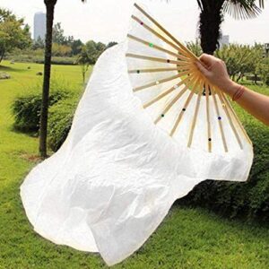 RuiXiang 1.8M Long Dance Fan,Belly Dance Bamboo Fan,Yangko Fan Silk Fan,Square Dance Morning Practice Simulation Silk Fan (White -Left Hand)