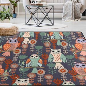 naanle animal owl non slip area rug for living dinning room bedroom kitchen, 4’x6′(48×72 inches), owl on tree nursery rug floor carpet yoga mat
