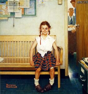 olde time mercantile girl with black eye 1953 norman rockwell print – 8 in x 9 in – matted to 11 in x 14 in – mat colors vary