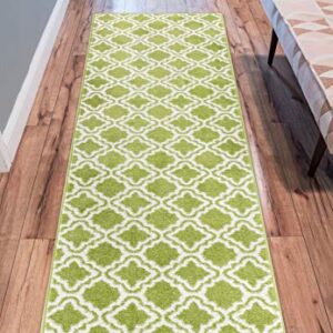 Modern Rug Calipso Green Lattice Trellis Accent Area Rug Entry Way Bright Kids Room Kitchn Bedroom Carpet Bathroom Soft Durable Area Rug (2'3" x 7'3" Runner)