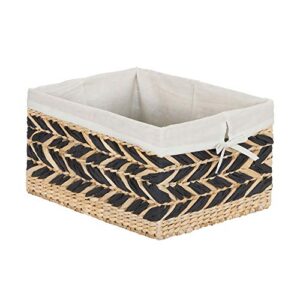 household essentials brown rectangle woven wicker storage basket with liner | black