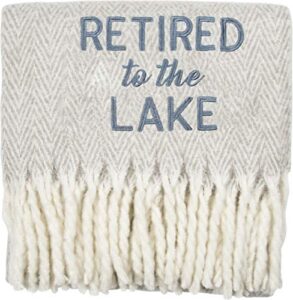 pavilion gift company lake-blue 50×60 inch embroidered text throw blanket retirement gift, grey