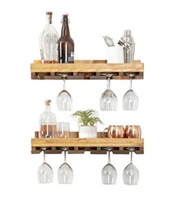 del hutson designs rustic luxe 24 inch farmhouse solid pine wood wall mount wine bottle stemware rack display shelf, set of 2, walnut