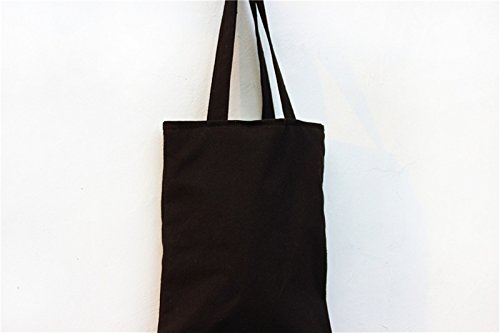 Nuni Unisex DIY Plain Solid Black Canvas Tote Bag, Black/ Zip Closure, Medium