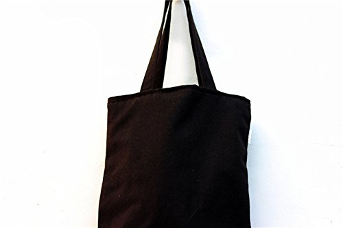 Nuni Unisex DIY Plain Solid Black Canvas Tote Bag, Black/ Zip Closure, Medium