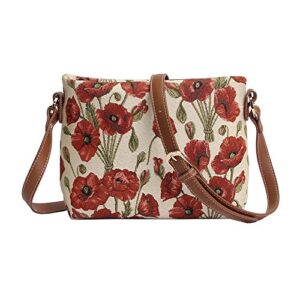 Signare Tapestry Crossbody Purse Small Shoulder Bag for Women with Poppy Flower Design (XB02-POP)