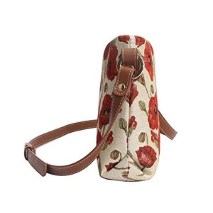 Signare Tapestry Crossbody Purse Small Shoulder Bag for Women with Poppy Flower Design (XB02-POP)