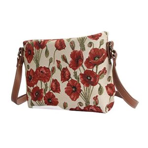 Signare Tapestry Crossbody Purse Small Shoulder Bag for Women with Poppy Flower Design (XB02-POP)