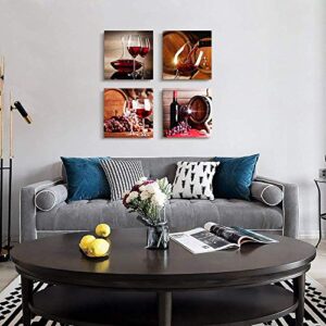 Canvas Wall Art For Kitchen Dining Room Wall Decor Wine Glass Wall Pictures Still Life Wine Fruit Goblet Canvas Prints Artwork Bar Wall Paintings Restaurant Wall Decorations Home Decor 4 Piece Set