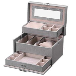 bewishome jewelry box organizer jewelry boxes for women girls jewelry organizer with lock mirror jewelry storage case holder portable travel case grey ssh77h
