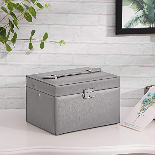 BEWISHOME Jewelry Box Organizer Jewelry Boxes for Women Girls Jewelry Organizer with Lock Mirror Jewelry Storage Case Holder Portable Travel Case Grey SSH77H