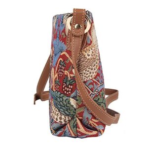 Signare Tapestry Crossbody Purse Small Shoulder Bag for Women with Flower and Bird William Morris Strawberry Thief Red (XB02 -STRD)