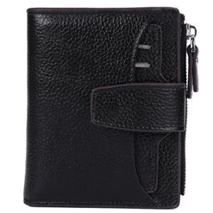 ainimoer women’s rfid blocking leather small compact bi-fold zipper pocket wallet card case purse with id window (lichee black)