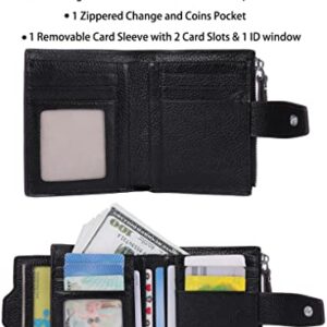 AINIMOER Women's RFID Blocking Leather Small Compact Bi-fold Zipper Pocket Wallet Card Case Purse with id Window (Lichee Black)