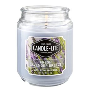 candle-lite scented candles, fresh lavender breeze fragrance, one 18 oz. single-wick aromatherapy candle with 110 hours of burn time, light purple color
