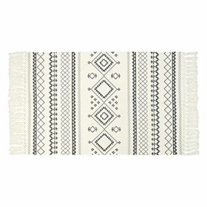 Seavish Cotton Boho Printed Rug Decorative Grey and Cream Bohemia Kilim Rug 2x3 Hand Woven Rag Rug Entryway Thin Throw Rug for Laundry Room Living Room Dorm Bedroom