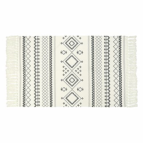 Seavish Cotton Boho Printed Rug Decorative Grey and Cream Bohemia Kilim Rug 2x3 Hand Woven Rag Rug Entryway Thin Throw Rug for Laundry Room Living Room Dorm Bedroom