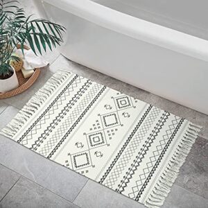 Seavish Cotton Boho Printed Rug Decorative Grey and Cream Bohemia Kilim Rug 2x3 Hand Woven Rag Rug Entryway Thin Throw Rug for Laundry Room Living Room Dorm Bedroom