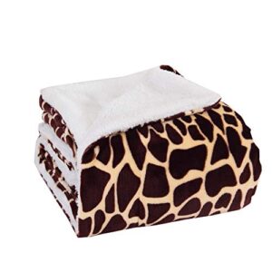 elegance linen micromink/sherpa luxurious soft 50-inch by 60-inch blanket throw, giraffe