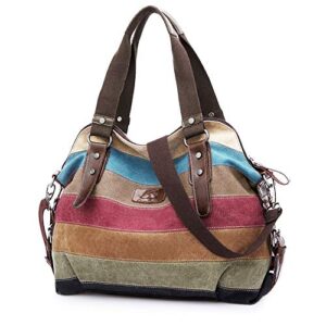 snug star canvas handbag multi-color striped lattice cross body shoulder purse bag tote-handbag for women (multi color-04)