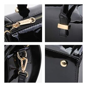 Shiny Patent Faux Leather Handbags Barrel Top Handle Purse Satchel Bag Shoulder Bag for Women(Black)