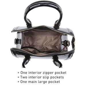 Shiny Patent Faux Leather Handbags Barrel Top Handle Purse Satchel Bag Shoulder Bag for Women(Black)