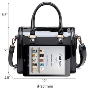 Shiny Patent Faux Leather Handbags Barrel Top Handle Purse Satchel Bag Shoulder Bag for Women(Black)