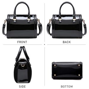 Shiny Patent Faux Leather Handbags Barrel Top Handle Purse Satchel Bag Shoulder Bag for Women(Black)