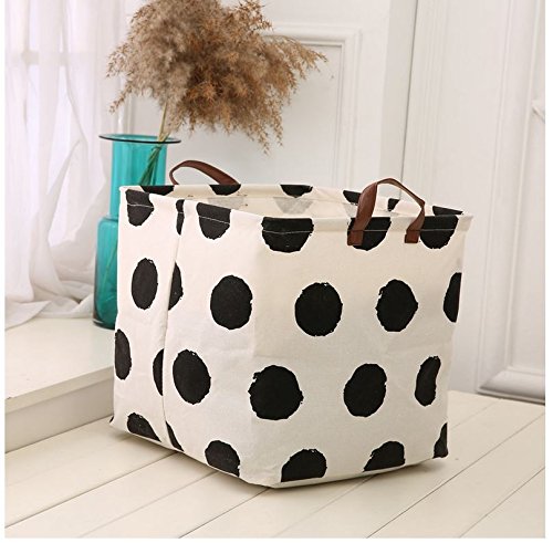 13" Storage Baskets,Square Canvas Toy Storage Bins,Durable Large Collapsible Storage Bins with Handles for Home Closet Bedroom Drawers Organizers, Toy Storing Black White 2 Pack (Dot+ Semicircle)