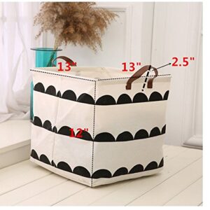 13" Storage Baskets,Square Canvas Toy Storage Bins,Durable Large Collapsible Storage Bins with Handles for Home Closet Bedroom Drawers Organizers, Toy Storing Black White 2 Pack (Dot+ Semicircle)