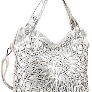 Zzfab Double Handles Starburst Bling Purse Silver Large