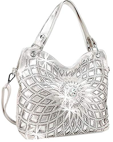 Zzfab Double Handles Starburst Bling Purse Silver Large