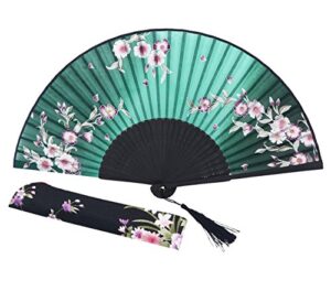 amajiji® charming elegant modern woman handmade bamboo silk 8.27″ (21cm) folding pocket purse hand fan/chinese japanese vintage retro style handheld folding fan (green)