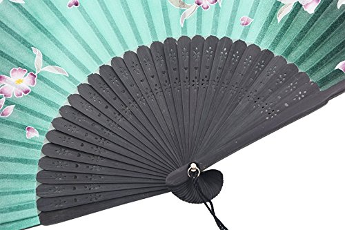 Amajiji® Charming Elegant Modern Woman Handmade Bamboo Silk 8.27" (21cm) Folding Pocket Purse Hand Fan/Chinese Japanese Vintage Retro Style Handheld Folding Fan (Green)