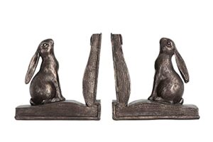creative co-op ec0148 rustic rabbit on book resin (set of 2 pieces) bookends, bronze